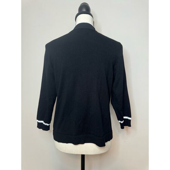 Seven Manor Women's Medium Black/White Open Front Cardigan Half Sleeve - Picture 3 of 5